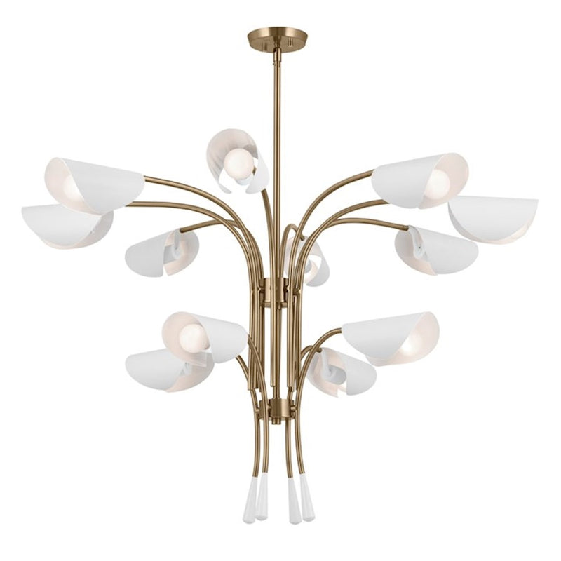 Kichler Arcus 46in 12-Light Chandelier | Mid-Century Modern Champagne Bronze and White Metal | Dining Room & Living Room | 29 in H | Model 52561CPZWH