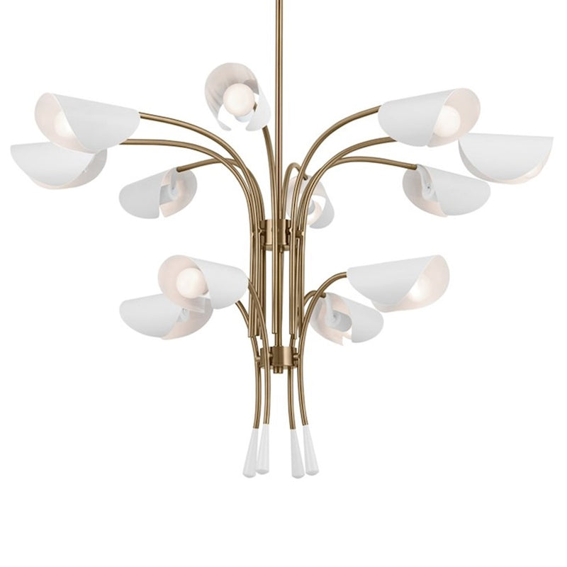 Kichler Arcus 46in 12-Light Chandelier | Mid-Century Modern Champagne Bronze and White Metal | Dining Room & Living Room | 29 in H | Model 52561CPZWH