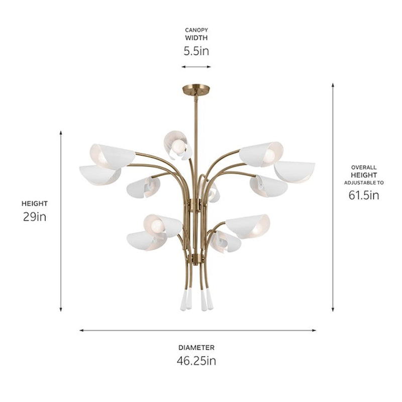 Kichler Arcus 46in 12-Light Chandelier | Mid-Century Modern Champagne Bronze and White Metal | Dining Room & Living Room | 29 in H | Model 52561CPZWH