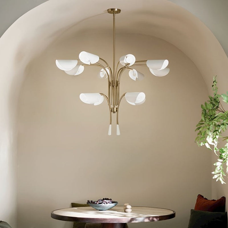 Kichler Arcus 46in 12-Light Chandelier | Mid-Century Modern Champagne Bronze and White Metal | Dining Room & Living Room | 29 in H | Model 52561CPZWH