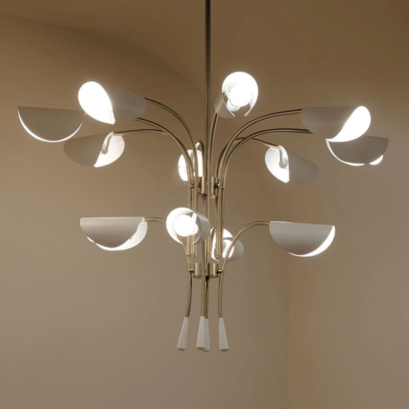 Kichler Arcus 46in 12-Light Chandelier | Mid-Century Modern Champagne Bronze and White Metal | Dining Room & Living Room | 29 in H | Model 52561CPZWH