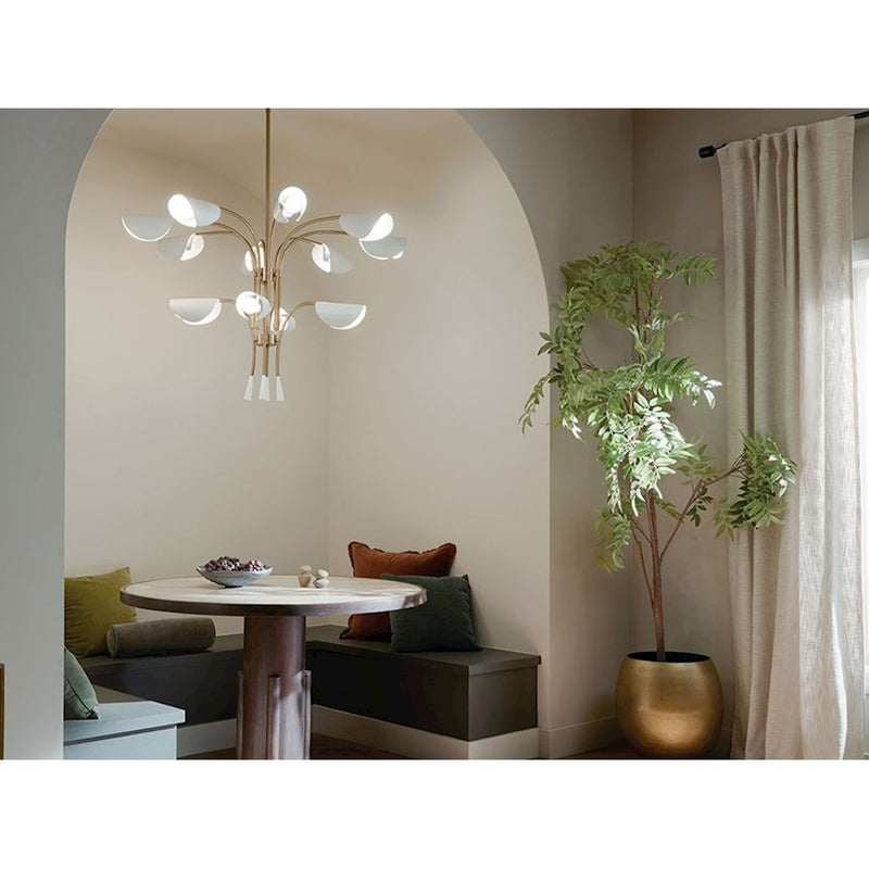 Kichler Arcus 46in 12-Light Chandelier | Mid-Century Modern Champagne Bronze and White Metal | Dining Room & Living Room | 29 in H | Model 52561CPZWH