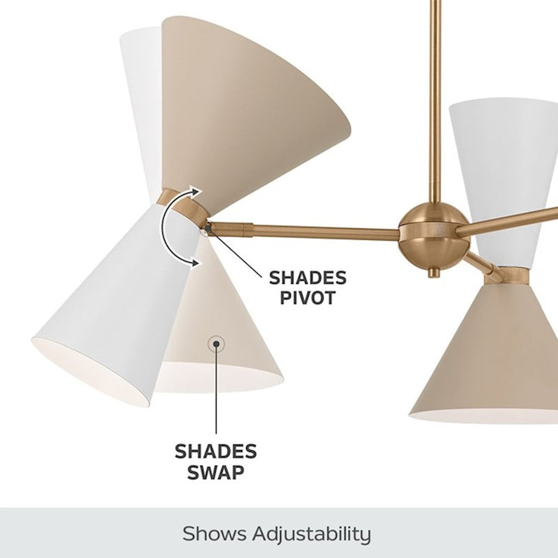 Kichler Phix 39in 12-Light Chandelier | Mid-Century Modern Champagne Bronze and White Metal | Dining Room & Living Room | 13.5 in H | Model 52566CPZWH