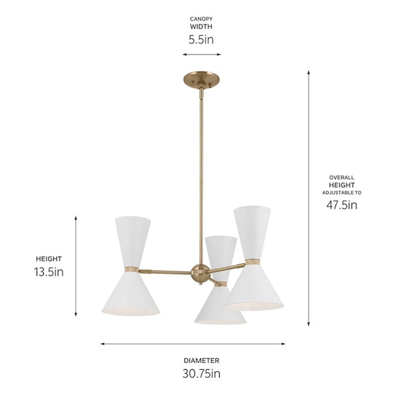 Kichler Phix 39in 12-Light Chandelier | Mid-Century Modern Champagne Bronze and White Metal | Dining Room & Living Room | 13.5 in H | Model 52566CPZWH