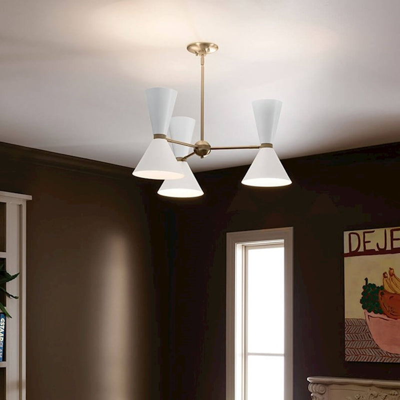Kichler Phix 39in 12-Light Chandelier | Mid-Century Modern Champagne Bronze and White Metal | Dining Room & Living Room | 13.5 in H | Model 52566CPZWH