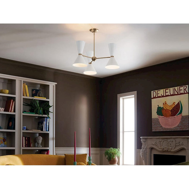 Kichler Phix 39in 12-Light Chandelier | Mid-Century Modern Champagne Bronze and White Metal | Dining Room & Living Room | 13.5 in H | Model 52566CPZWH