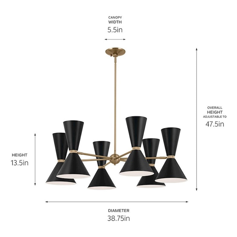 Kichler Phix 39in 12-Light Chandelier | Mid-Century Modern Champagne Bronze and White Metal | Dining Room & Living Room | 13.5 in H | Model 52566CPZWH