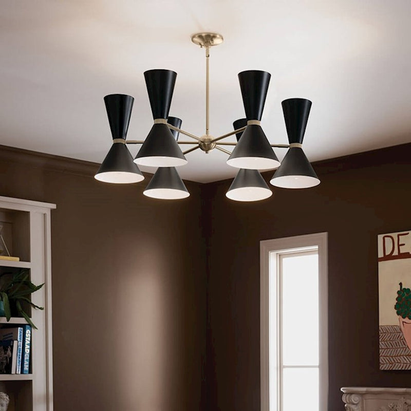 Kichler Phix 39in 12-Light Chandelier | Mid-Century Modern Champagne Bronze and White Metal | Dining Room & Living Room | 13.5 in H | Model 52566CPZWH