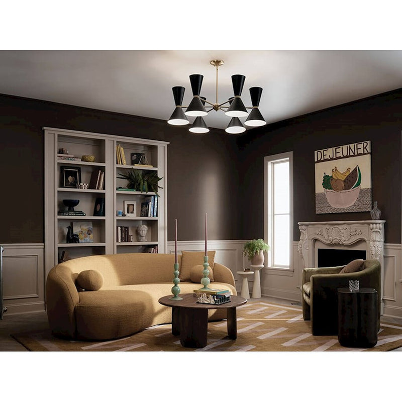 Kichler Phix 39in 12-Light Chandelier | Mid-Century Modern Champagne Bronze and White Metal | Dining Room & Living Room | 13.5 in H | Model 52566CPZWH