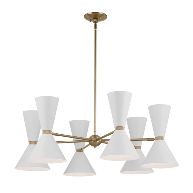 Kichler Phix 39in 12-Light Chandelier | Mid-Century Modern Champagne Bronze and White Metal | Dining Room & Living Room | 13.5 in H | Model 52566CPZWH