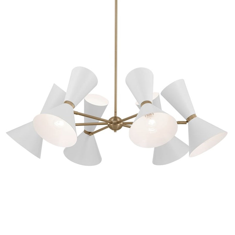 Kichler Phix 39in 12-Light Chandelier | Mid-Century Modern Champagne Bronze and White Metal | Dining Room & Living Room | 13.5 in H | Model 52566CPZWH