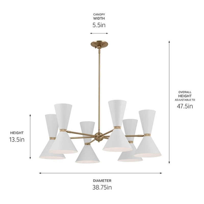 Kichler Phix 39in 12-Light Chandelier | Mid-Century Modern Champagne Bronze and White Metal | Dining Room & Living Room | 13.5 in H | Model 52566CPZWH
