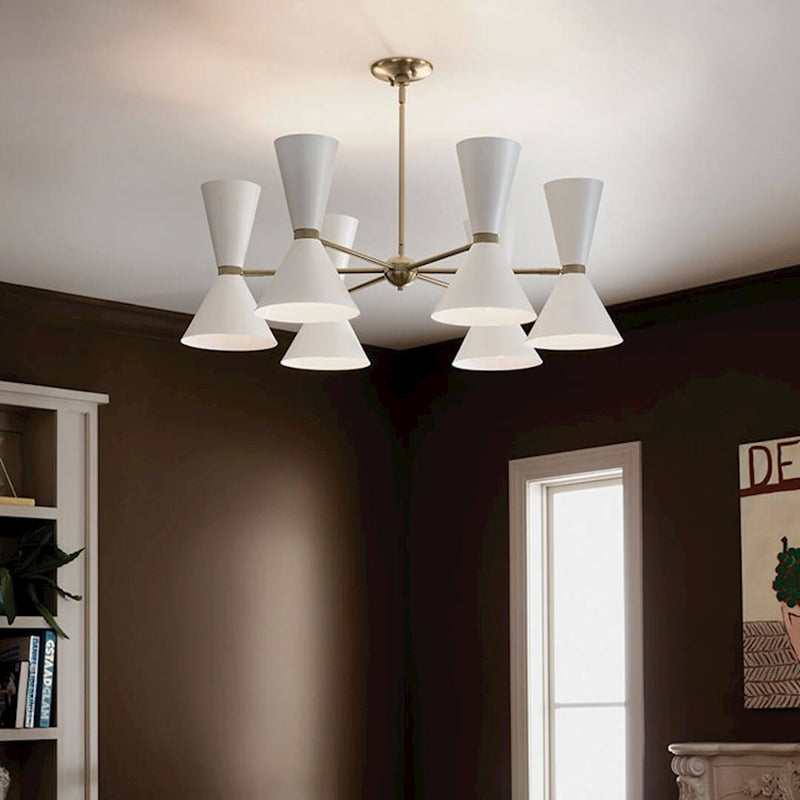 Kichler Phix 39in 12-Light Chandelier | Mid-Century Modern Champagne Bronze and White Metal | Dining Room & Living Room | 13.5 in H | Model 52566CPZWH