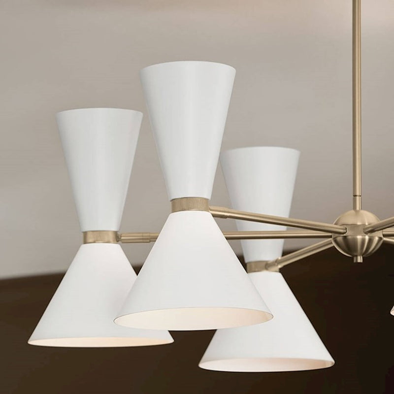Kichler Phix 39in 12-Light Chandelier | Mid-Century Modern Champagne Bronze and White Metal | Dining Room & Living Room | 13.5 in H | Model 52566CPZWH