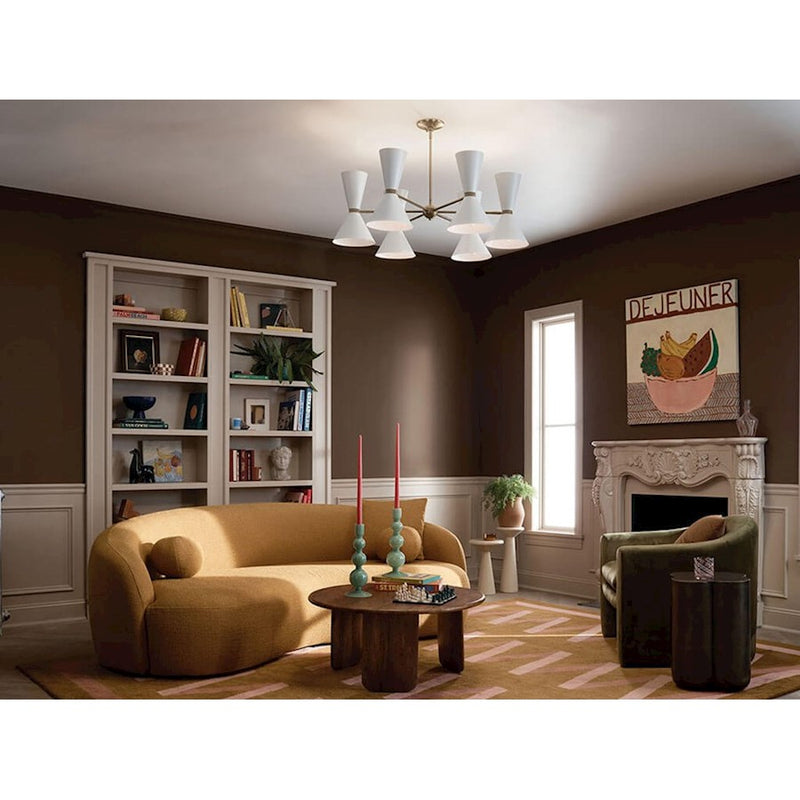 Kichler Phix 39in 12-Light Chandelier | Mid-Century Modern Champagne Bronze and White Metal | Dining Room & Living Room | 13.5 in H | Model 52566CPZWH