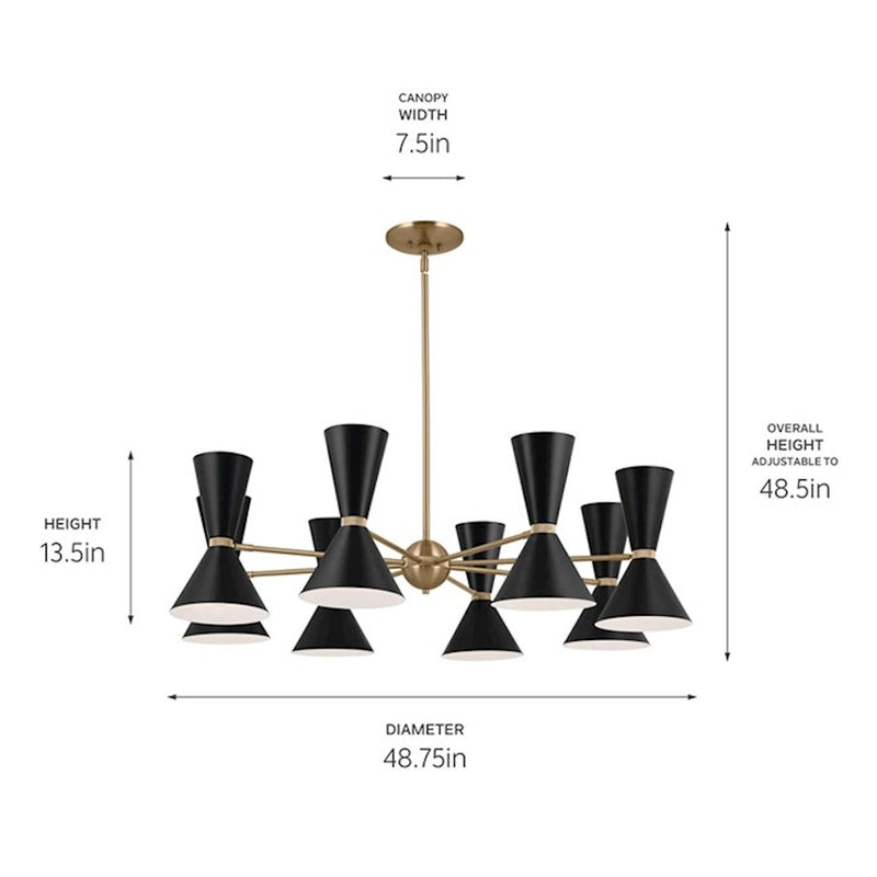 Kichler Phix 49in 16-Light Chandelier | Mid-Century Modern Champagne Bronze and White | Dining Room & Foyer | 13.5 in H | Model 52567CPZWH