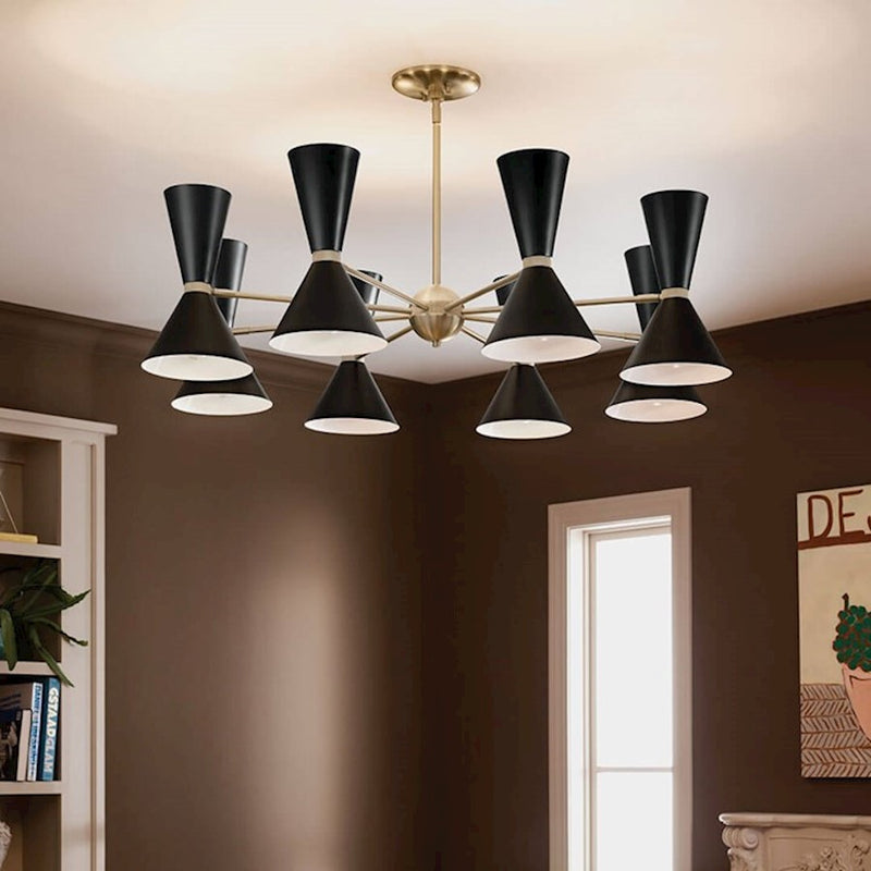 Kichler Phix 49in 16-Light Chandelier | Mid-Century Modern Champagne Bronze and White | Dining Room & Foyer | 13.5 in H | Model 52567CPZWH