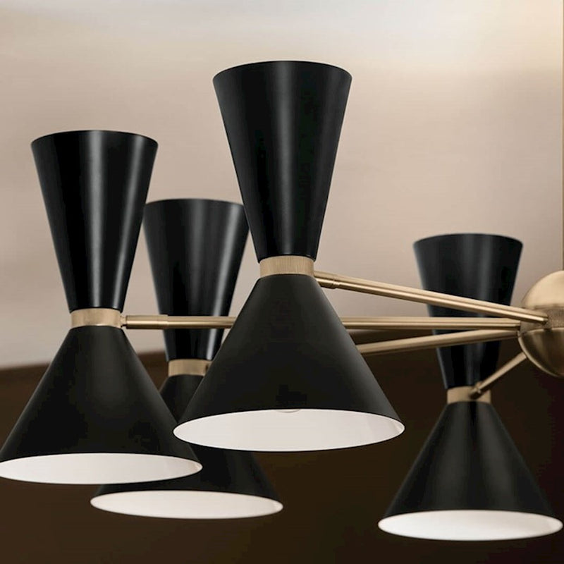 Kichler Phix 49in 16-Light Chandelier | Mid-Century Modern Champagne Bronze and White | Dining Room & Foyer | 13.5 in H | Model 52567CPZWH