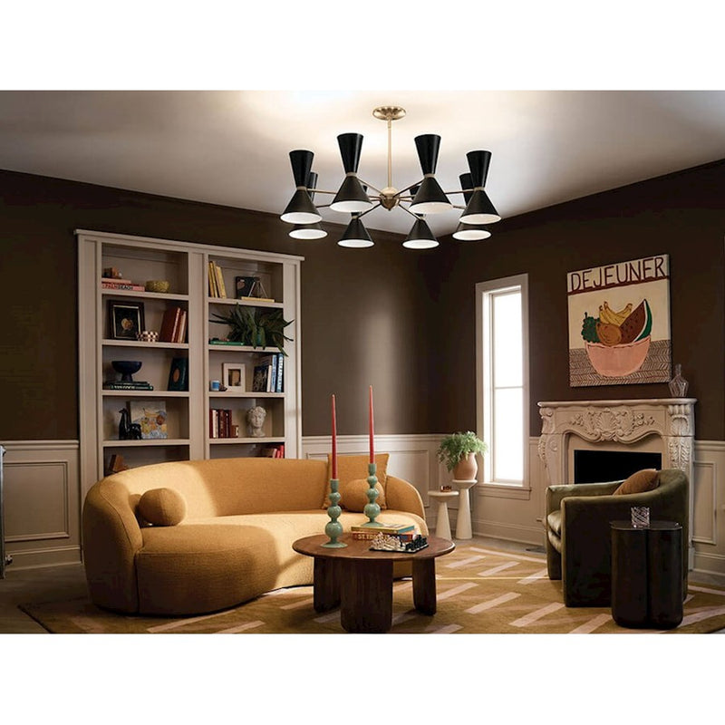 Kichler Phix 49in 16-Light Chandelier | Mid-Century Modern Champagne Bronze and White | Dining Room & Foyer | 13.5 in H | Model 52567CPZWH