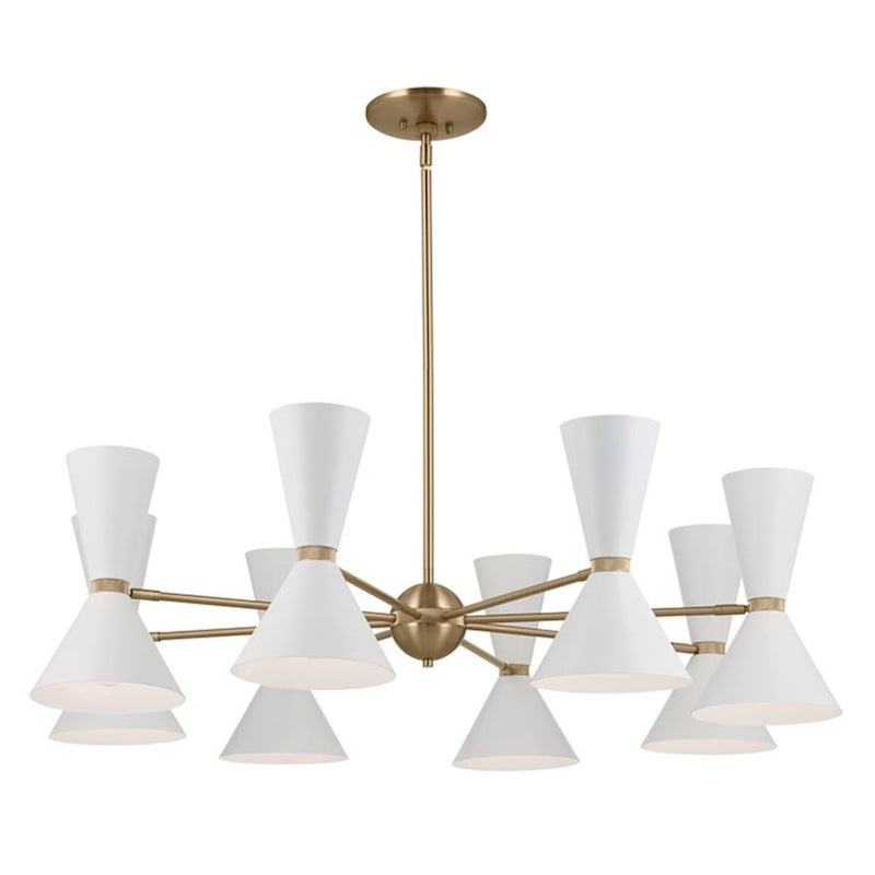 Kichler Phix 49in 16-Light Chandelier | Mid-Century Modern Champagne Bronze and White | Dining Room & Foyer | 13.5 in H | Model 52567CPZWH