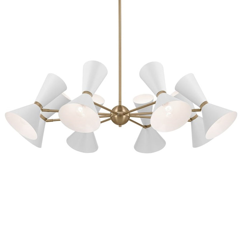 Kichler Phix 49in 16-Light Chandelier | Mid-Century Modern Champagne Bronze and White | Dining Room & Foyer | 13.5 in H | Model 52567CPZWH