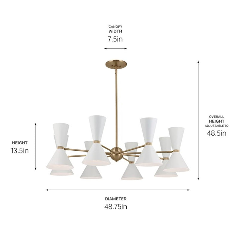 Kichler Phix 49in 16-Light Chandelier | Mid-Century Modern Champagne Bronze and White | Dining Room & Foyer | 13.5 in H | Model 52567CPZWH