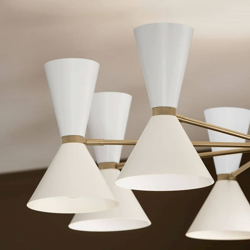Kichler Phix 49in 16-Light Chandelier | Mid-Century Modern Champagne Bronze and White | Dining Room & Foyer | 13.5 in H | Model 52567CPZWH