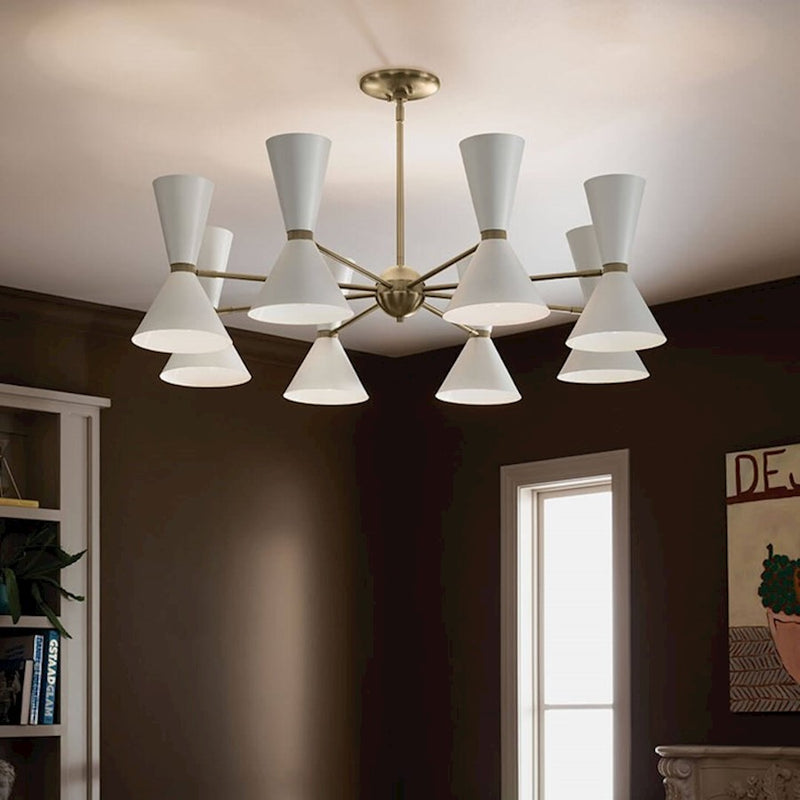 Kichler Phix 49in 16-Light Chandelier | Mid-Century Modern Champagne Bronze and White | Dining Room & Foyer | 13.5 in H | Model 52567CPZWH