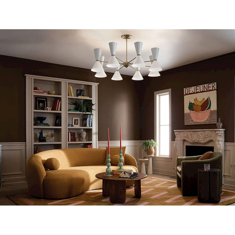 Kichler Phix 49in 16-Light Chandelier | Mid-Century Modern Champagne Bronze and White | Dining Room & Foyer | 13.5 in H | Model 52567CPZWH