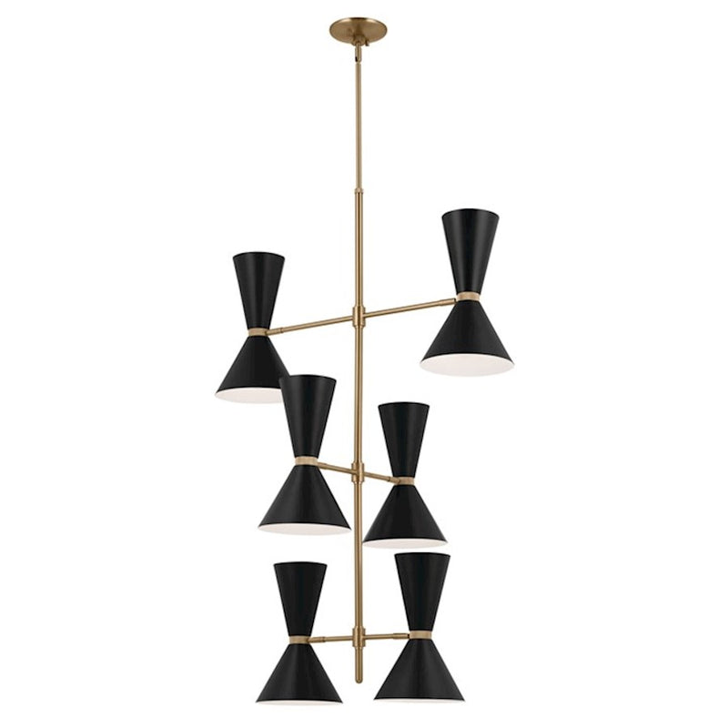 Kichler Phix 50in 12-Light Foyer Chandelier | Mid-Century Modern Champagne Bronze and White | Entryway & Dining Room | Model 52568CPZWH