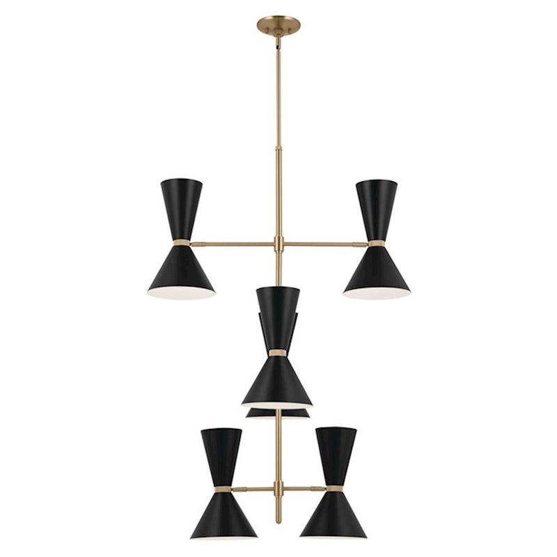 Kichler Phix 50in 12-Light Foyer Chandelier | Mid-Century Modern Champagne Bronze and White | Entryway & Dining Room | Model 52568CPZWH