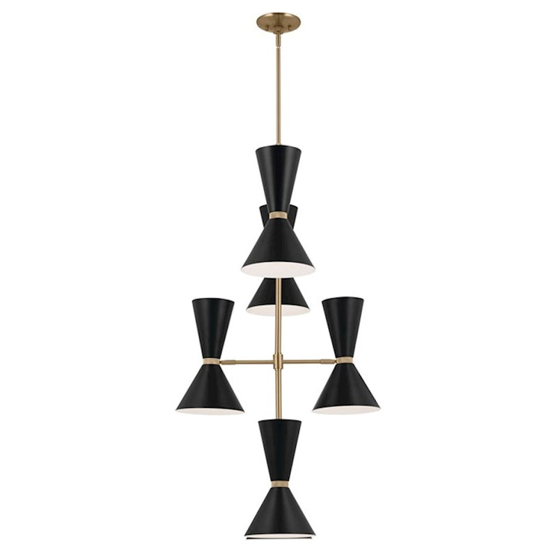 Kichler Phix 50in 12-Light Foyer Chandelier | Mid-Century Modern Champagne Bronze and White | Entryway & Dining Room | Model 52568CPZWH