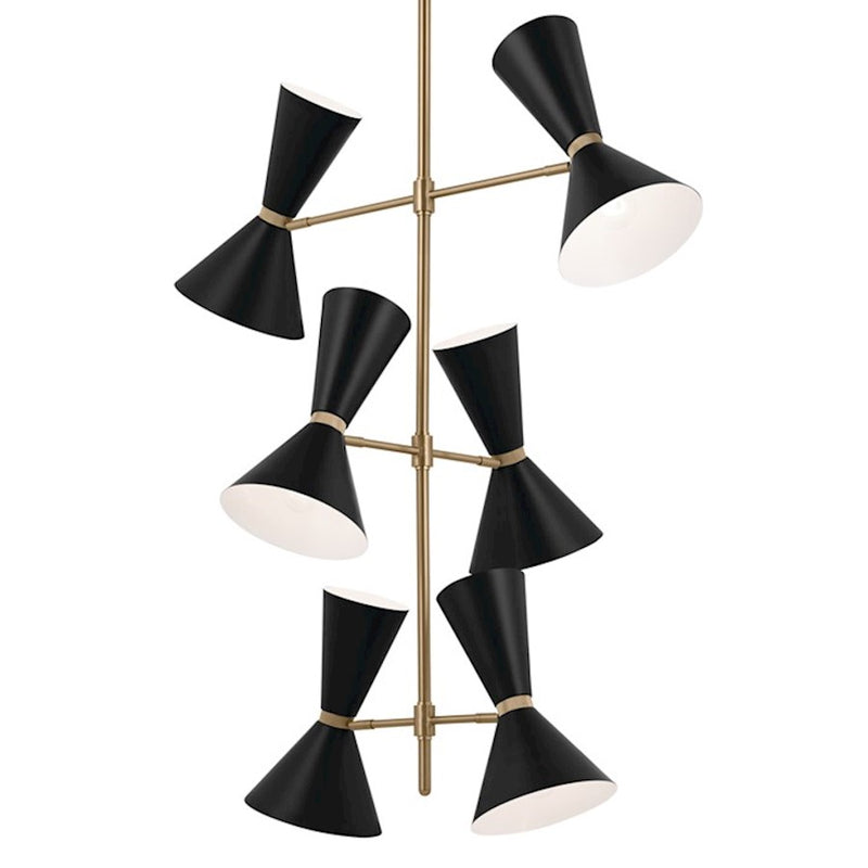 Kichler Phix 50in 12-Light Foyer Chandelier | Mid-Century Modern Champagne Bronze and White | Entryway & Dining Room | Model 52568CPZWH