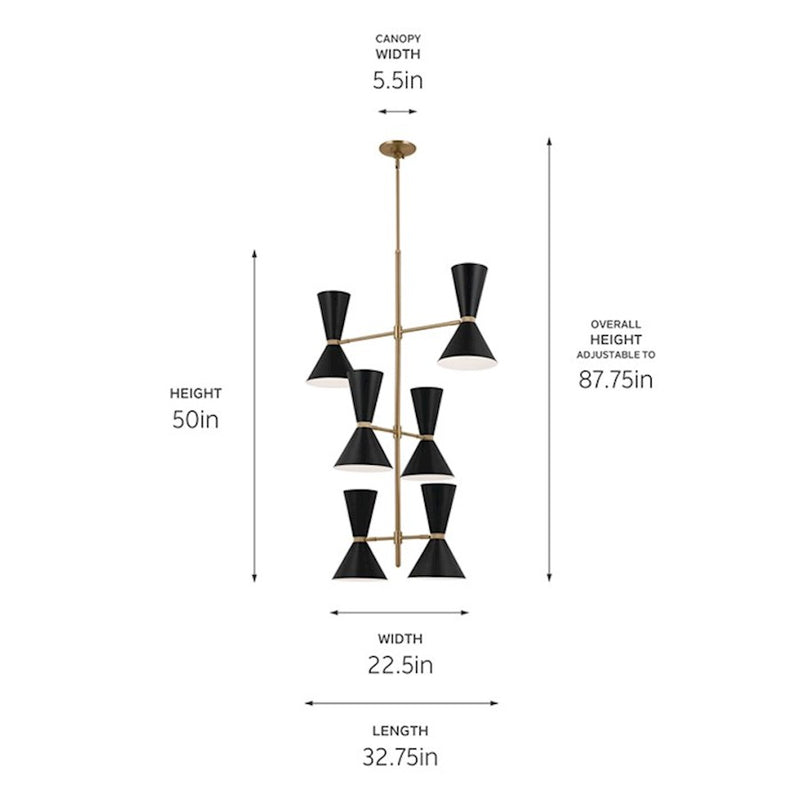 Kichler Phix 50in 12-Light Foyer Chandelier | Mid-Century Modern Champagne Bronze and White | Entryway & Dining Room | Model 52568CPZWH