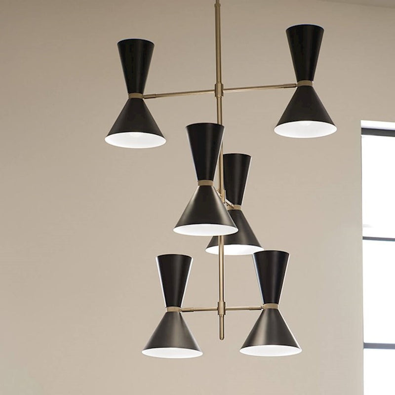 Kichler Phix 50in 12-Light Foyer Chandelier | Mid-Century Modern Champagne Bronze and White | Entryway & Dining Room | Model 52568CPZWH