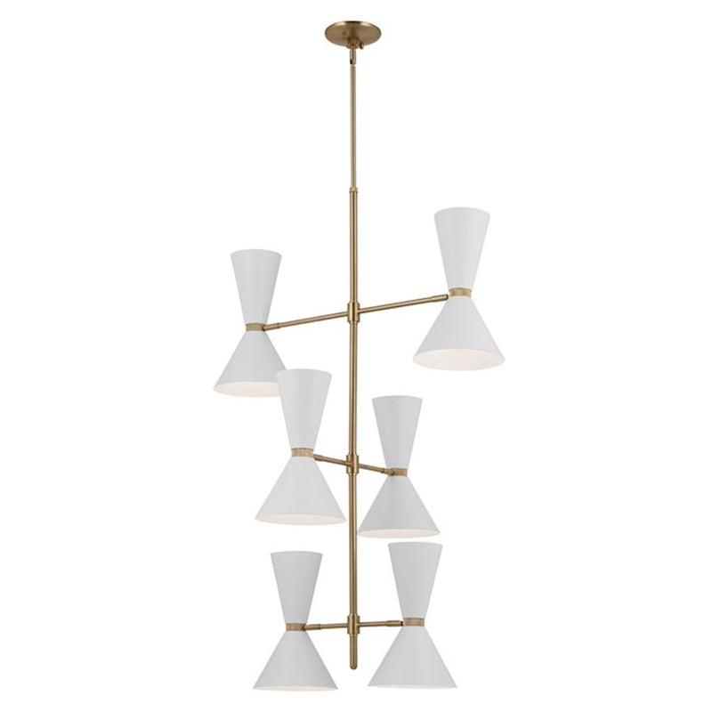 Kichler Phix 50in 12-Light Foyer Chandelier | Mid-Century Modern Champagne Bronze and White | Entryway & Dining Room | Model 52568CPZWH