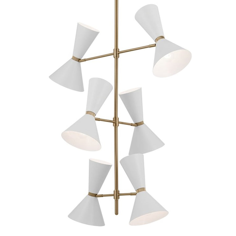 Kichler Phix 50in 12-Light Foyer Chandelier | Mid-Century Modern Champagne Bronze and White | Entryway & Dining Room | Model 52568CPZWH