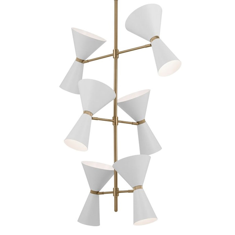 Kichler Phix 50in 12-Light Foyer Chandelier | Mid-Century Modern Champagne Bronze and White | Entryway & Dining Room | Model 52568CPZWH
