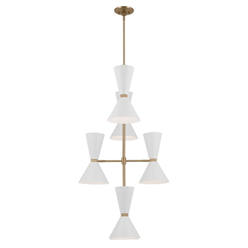 Kichler Phix 50in 12-Light Foyer Chandelier | Mid-Century Modern Champagne Bronze and White | Entryway & Dining Room | Model 52568CPZWH