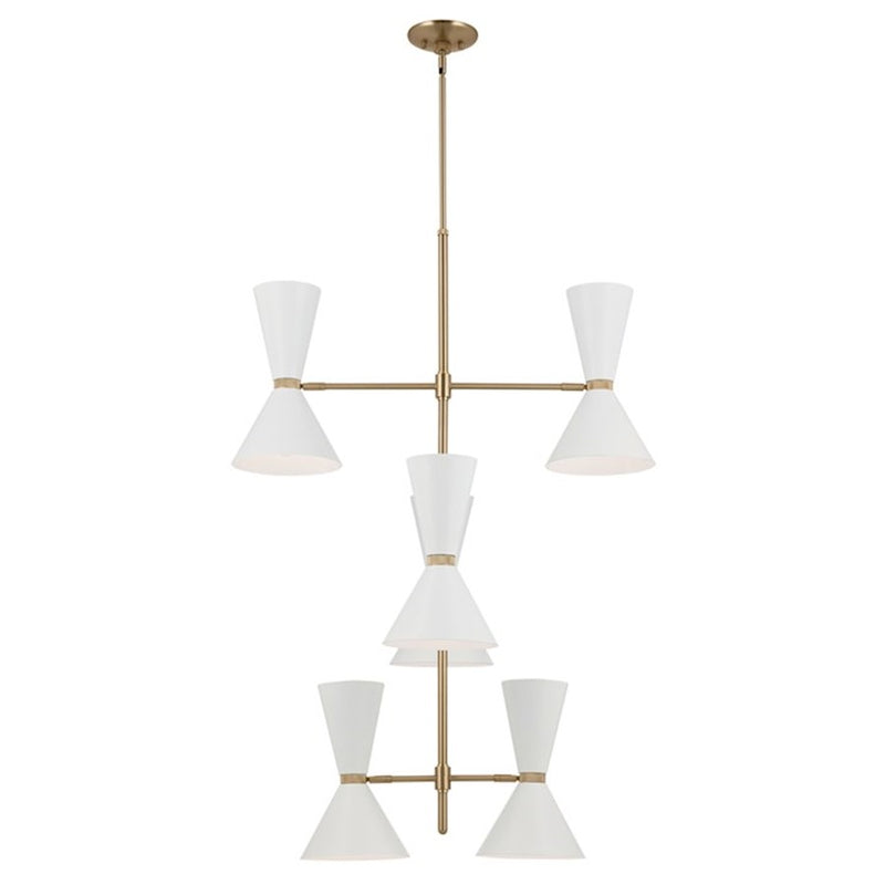 Kichler Phix 50in 12-Light Foyer Chandelier | Mid-Century Modern Champagne Bronze and White | Entryway & Dining Room | Model 52568CPZWH