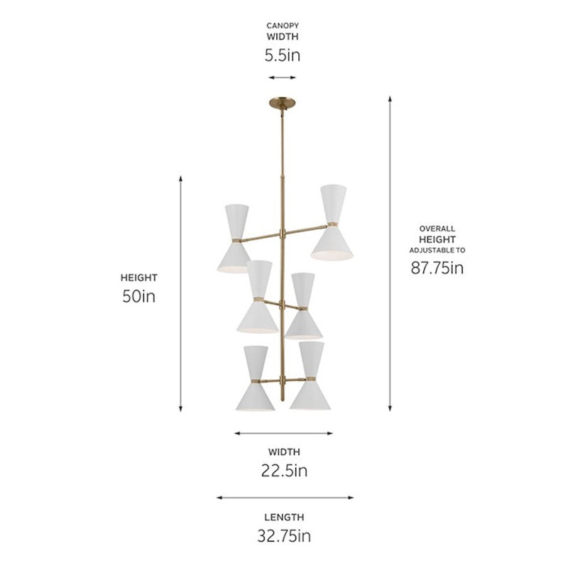 Kichler Phix 50in 12-Light Foyer Chandelier | Mid-Century Modern Champagne Bronze and White | Entryway & Dining Room | Model 52568CPZWH