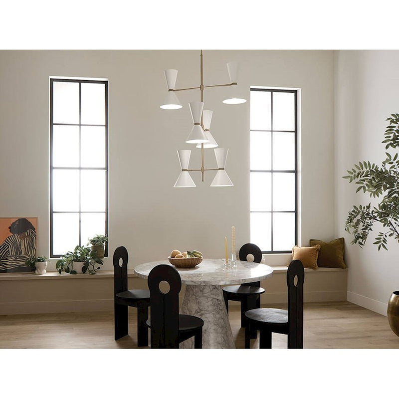 Kichler Phix 50in 12-Light Foyer Chandelier | Mid-Century Modern Champagne Bronze and White | Entryway & Dining Room | Model 52568CPZWH