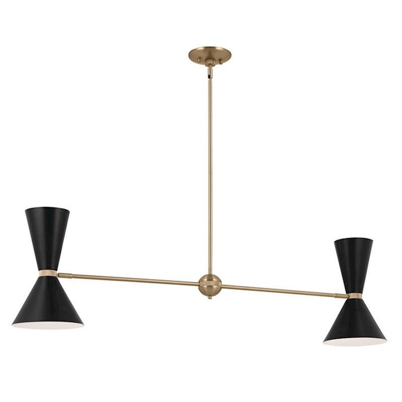 Kichler Phix 48in 4-Light Linear Chandelier | Mid-Century Modern Champagne Bronze and White Metal Shades | Kitchen Island & Dining | Model 52569CPZWH