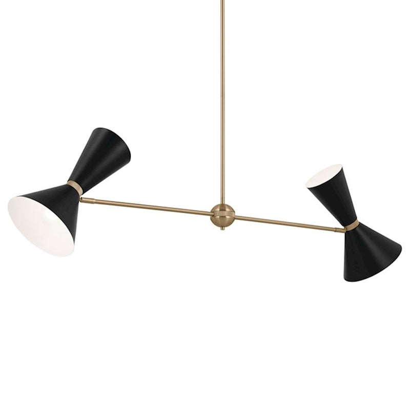 Kichler Phix 48in 4-Light Linear Chandelier | Mid-Century Modern Champagne Bronze and White Metal Shades | Kitchen Island & Dining | Model 52569CPZWH