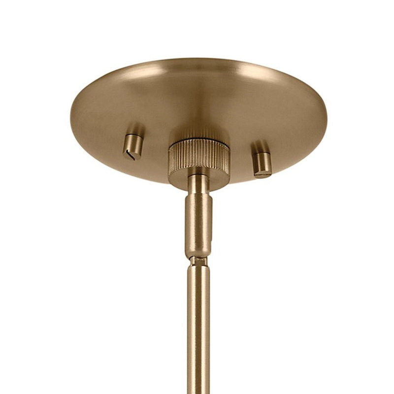Kichler Phix 48in 4-Light Linear Chandelier | Mid-Century Modern Champagne Bronze and White Metal Shades | Kitchen Island & Dining | Model 52569CPZWH