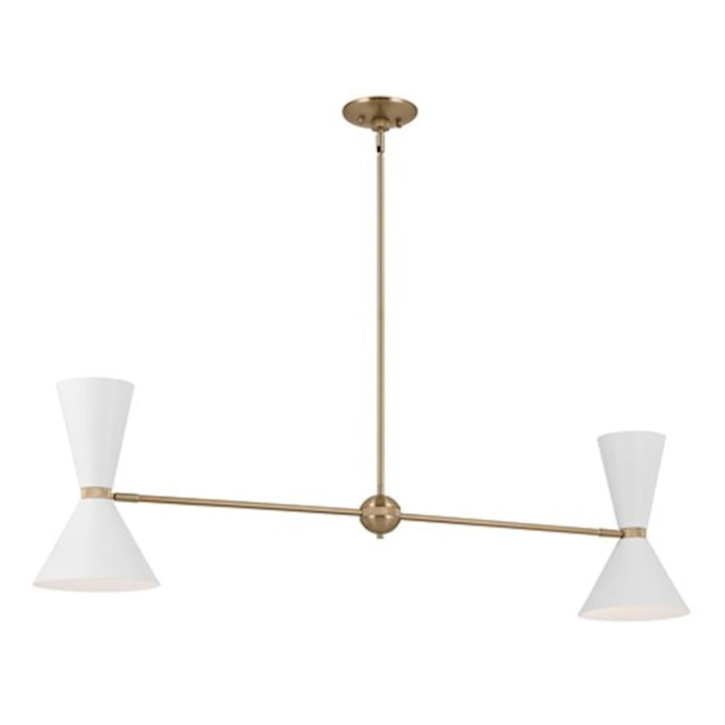 Kichler Phix 48in 4-Light Linear Chandelier | Mid-Century Modern Champagne Bronze and White Metal Shades | Kitchen Island & Dining | Model 52569CPZWH