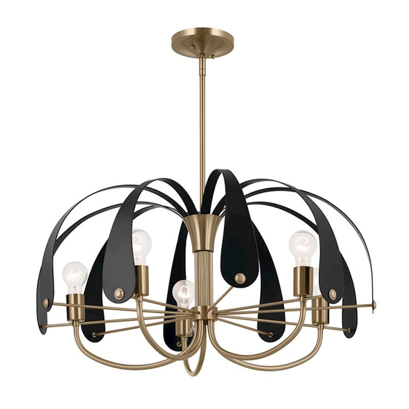 Kichler Petal 43in 5-Light Chandelier | Art Deco Champagne Bronze Steel with Black/White Straps | Dining Room & Living Room | Model 52573CPZ