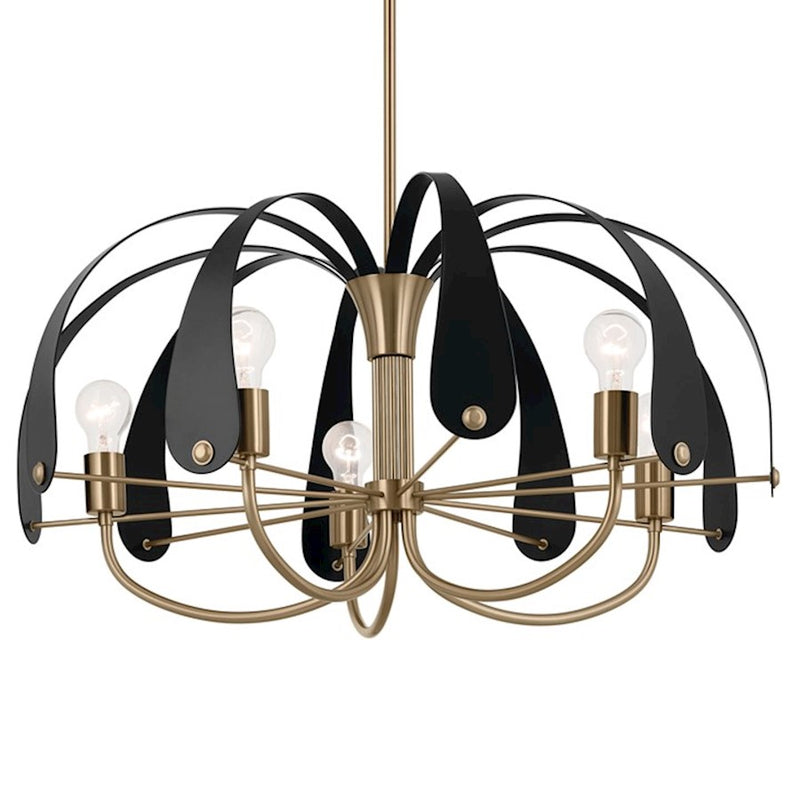 Kichler Petal 43in 5-Light Chandelier | Art Deco Champagne Bronze Steel with Black/White Straps | Dining Room & Living Room | Model 52573CPZ