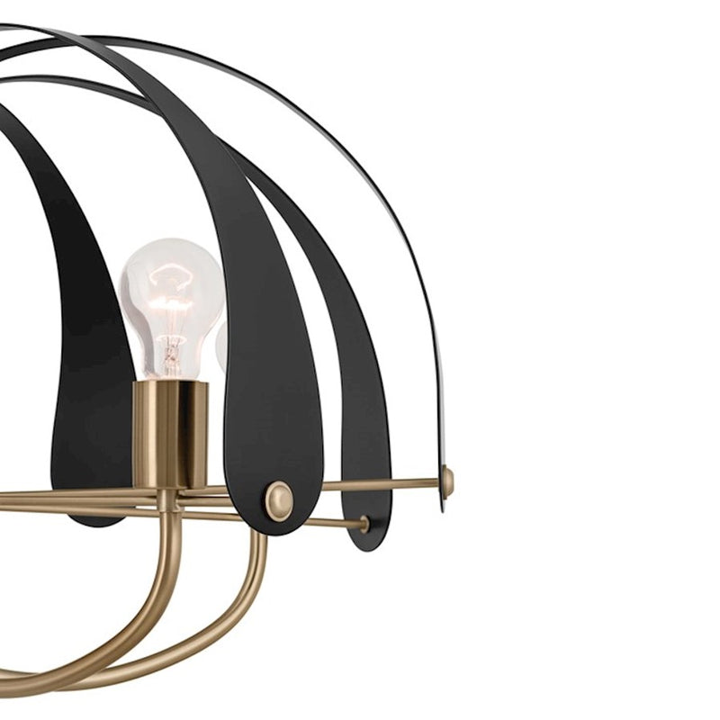 Kichler Petal 43in 5-Light Chandelier | Art Deco Champagne Bronze Steel with Black/White Straps | Dining Room & Living Room | Model 52573CPZ