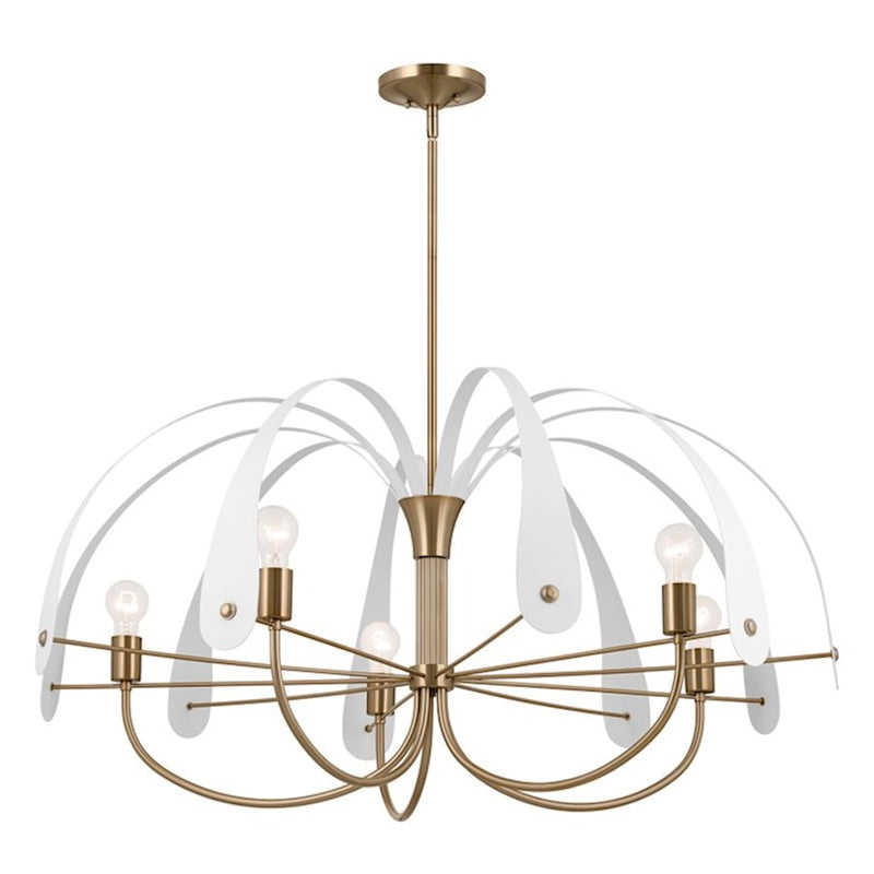 Kichler Petal 43in 5-Light Chandelier | Art Deco Champagne Bronze Steel with Black/White Straps | Dining Room & Living Room | Model 52573CPZ